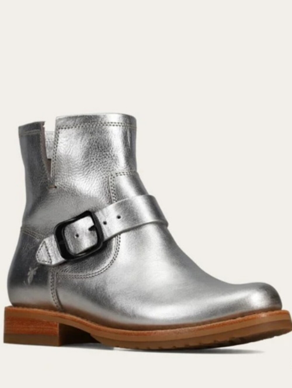 New Frye Veronica Silver Metallic Leather Ankle Flex Boots with Buckle Size 7.5 - Picture 4 of 16